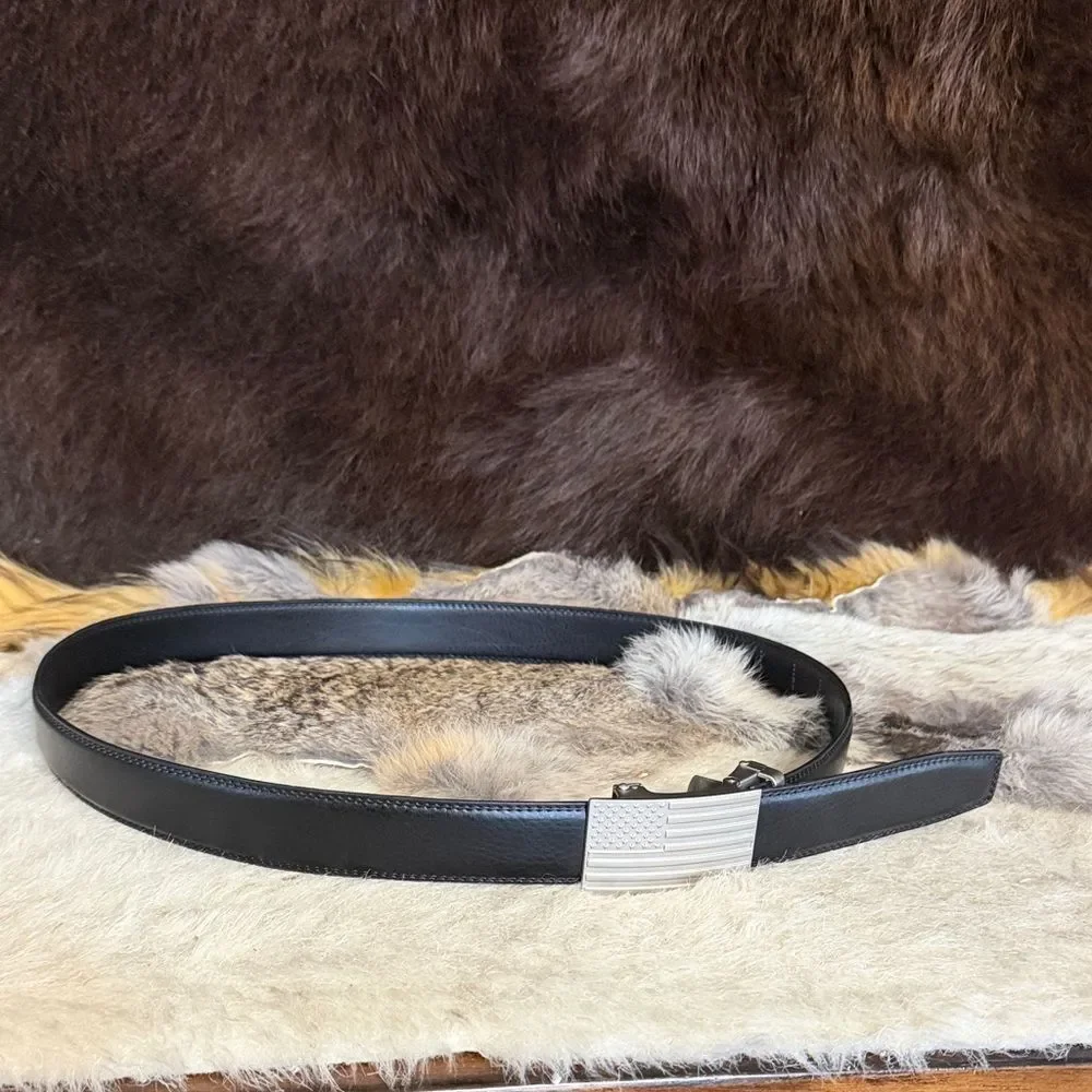 Black Leather Belt with Silver Buckle (3348)
